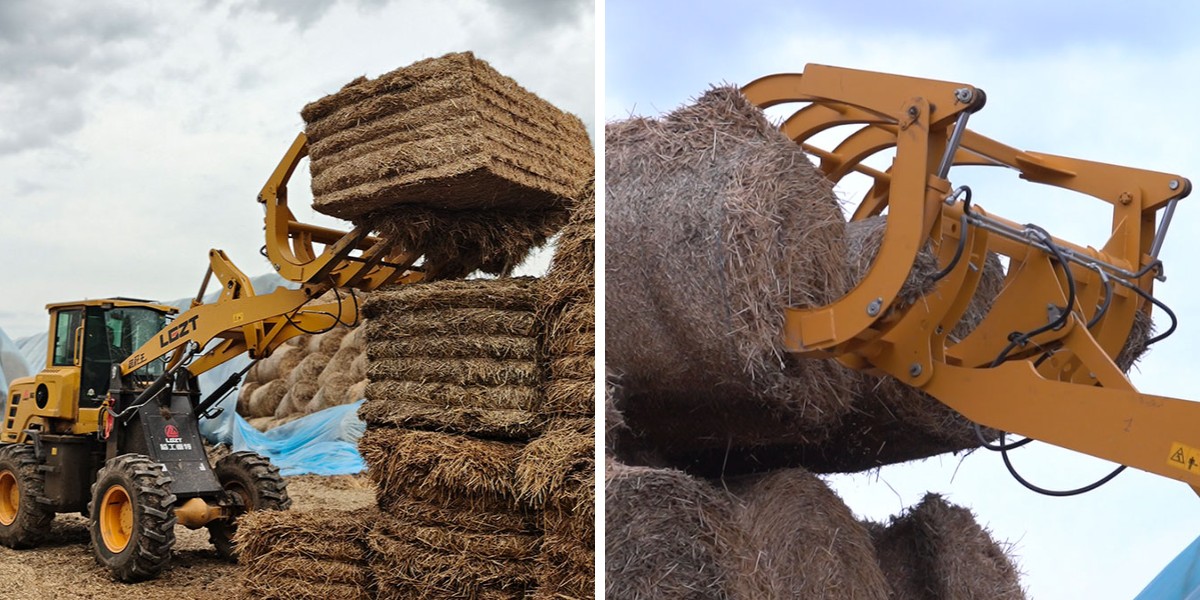 Колесный погрузчик с захватом для травы Колесный погрузчик с захватом для травы